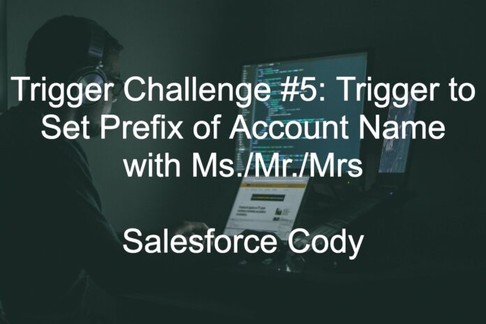 Write an Apex trigger to set the prefix of Account name with Ms./Mr./Mrs. When ever new record is inserted.